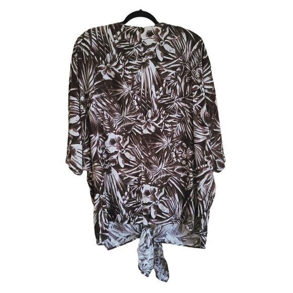 Vintage long Floral blouse tie front 3/4 sleeve women's plus size 24 MORE JAZZ - Picture 11 of 12